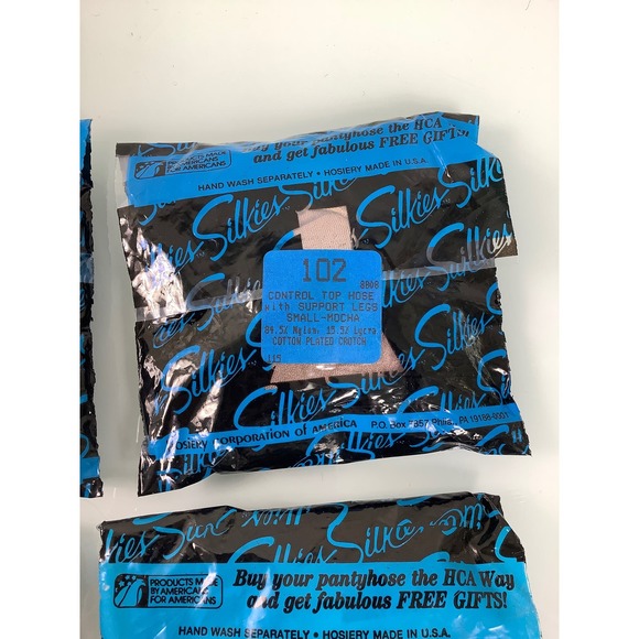 VTG Silkies Control top hoses with support legs Beige Nude Mocha lot Size S NEW - Picture 3 of 6